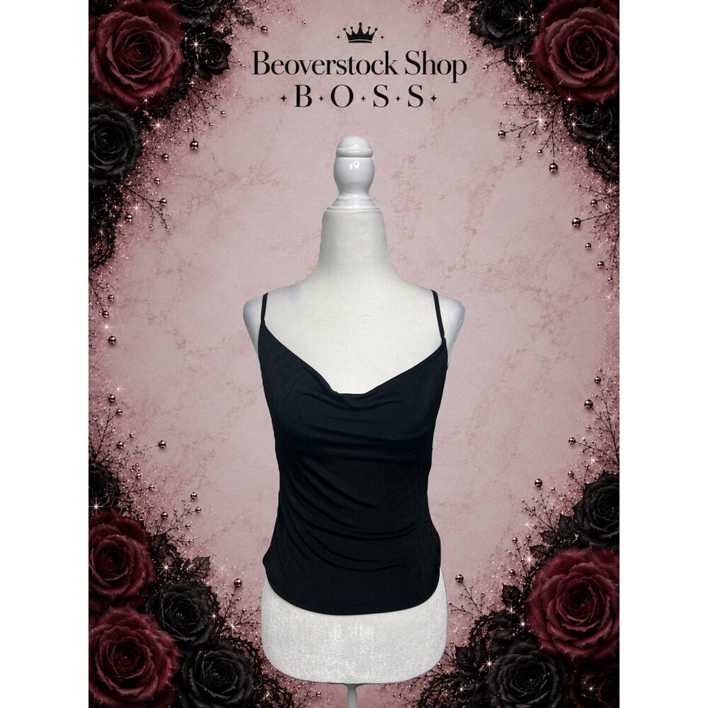 Preowned SHEIN Black Cowl Neck Ruched Cami Tank Top Size XS